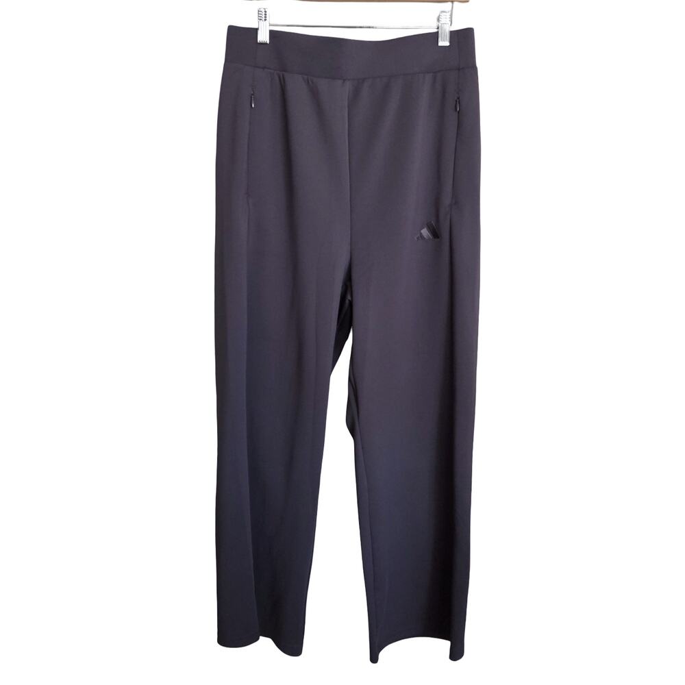 Adidas LARGE Wide Leg High Waist Pants Leg Seam Zip Pockets Athleisure Preppy